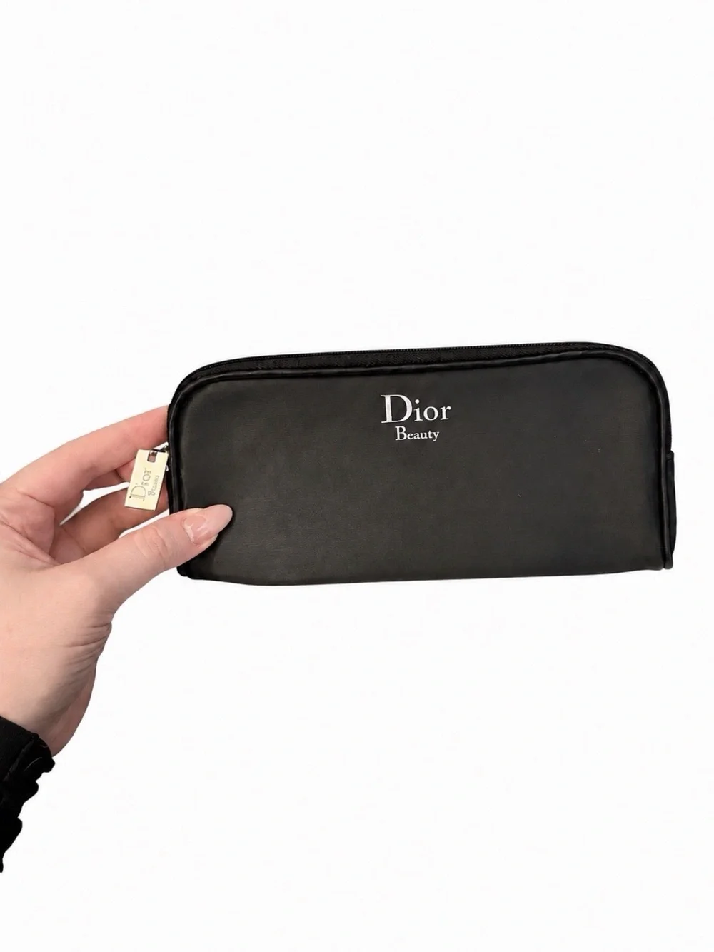 Vintage Christian Dior Beauty Logo Black Zipper Makeup Cosmetic Zip Case Pouch